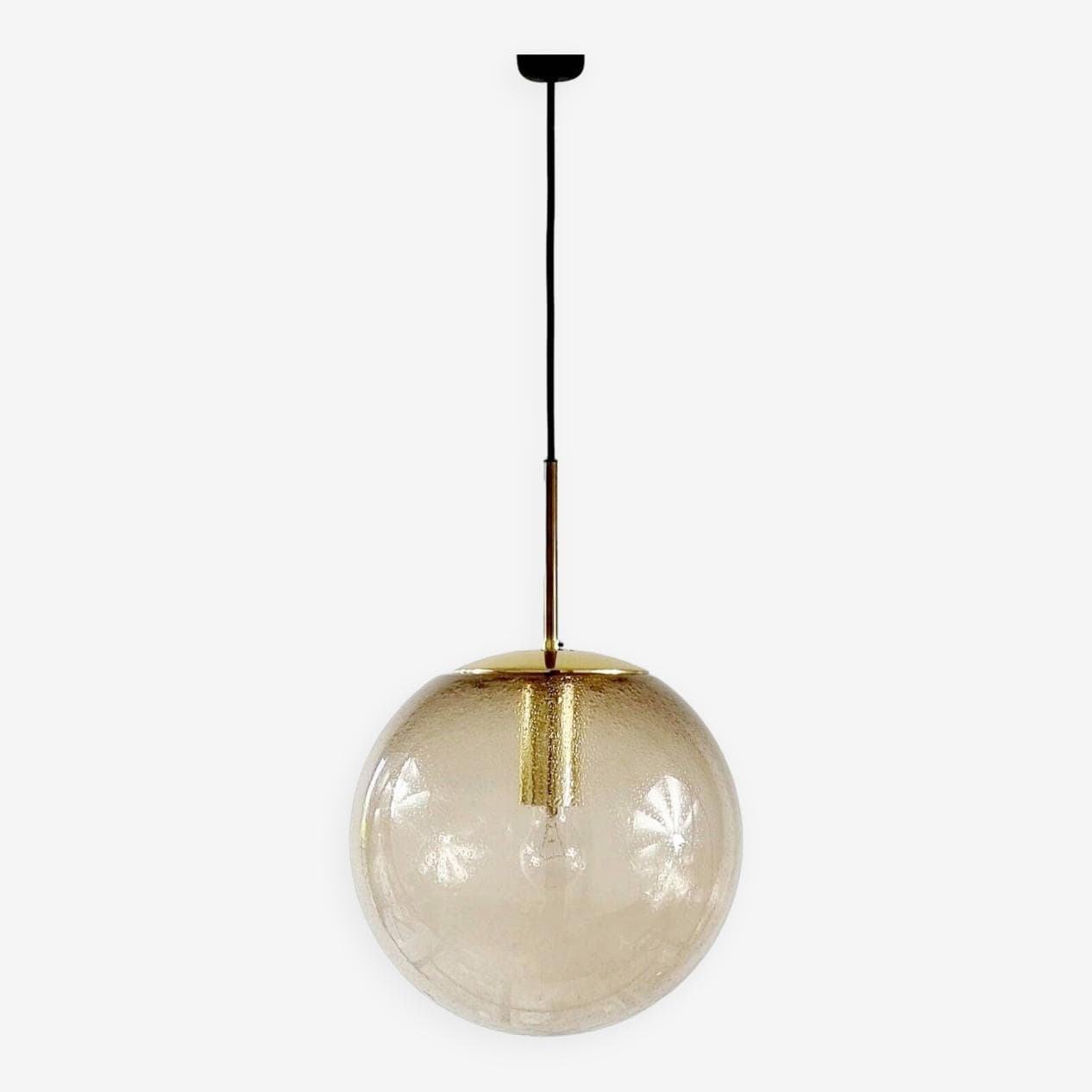 Lampa wisząca, szkło dymione transparentne, mosiądz złoty, Limburg, Niemcy, lata 70. - 296583