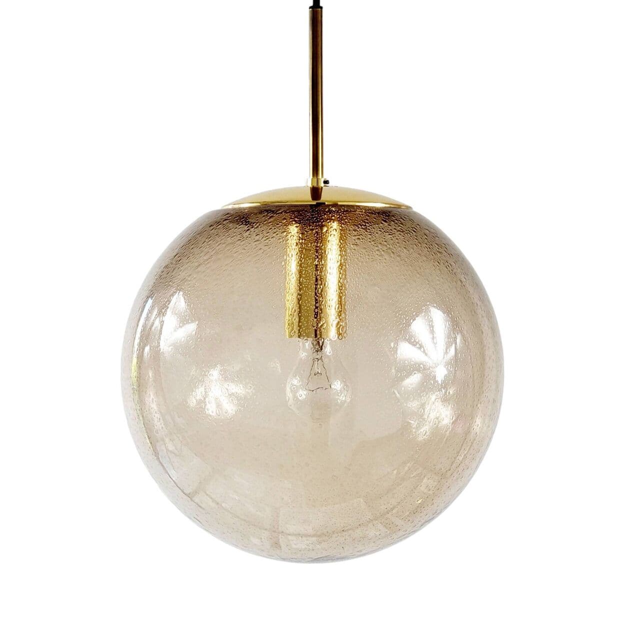 Lampa wisząca, szkło dymione transparentne, mosiądz złoty, Limburg, Niemcy, lata 70. - 296576