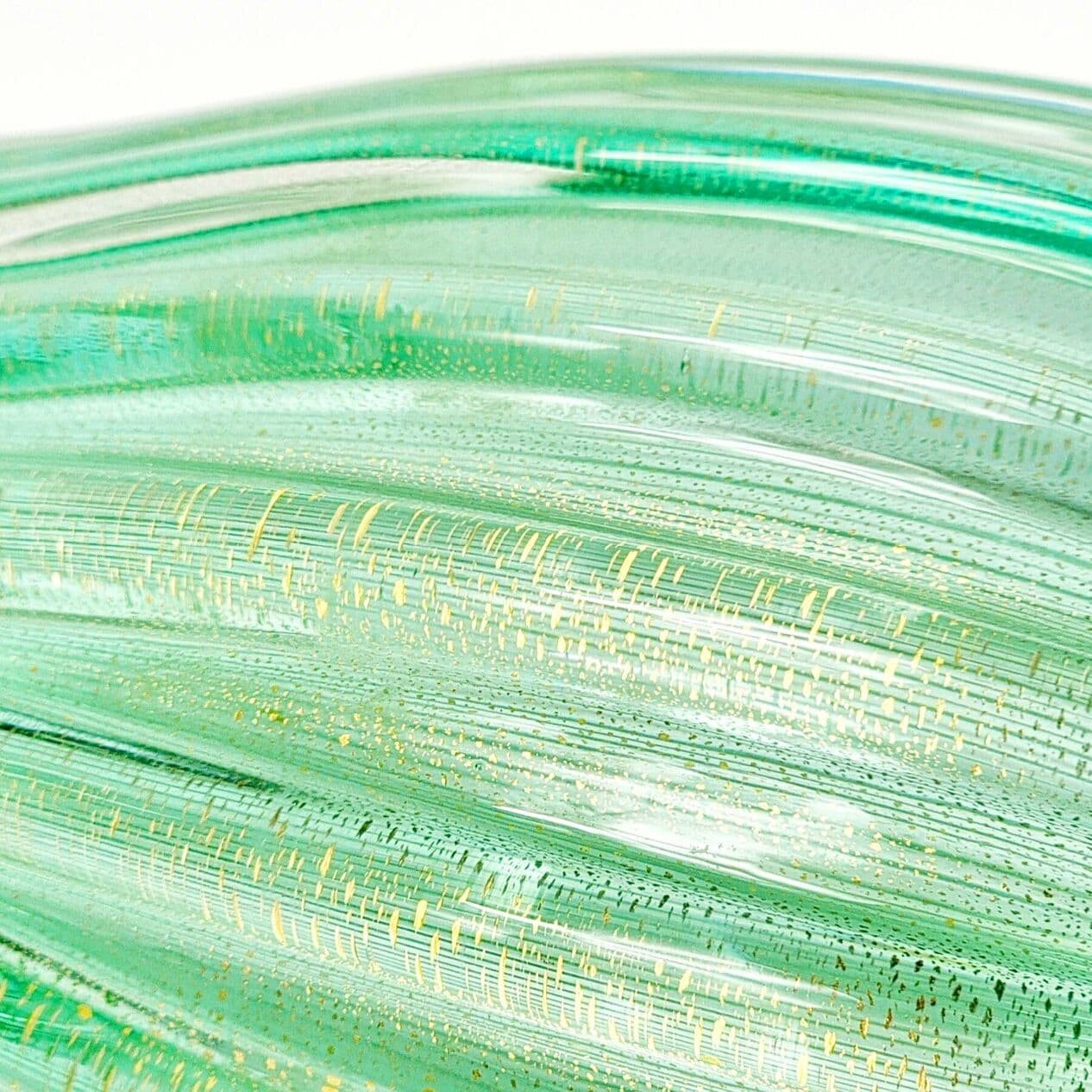 Ribbed vase, green gold transparent, glass crystal, by A. Seguso, Italy, 1960s. - 296536