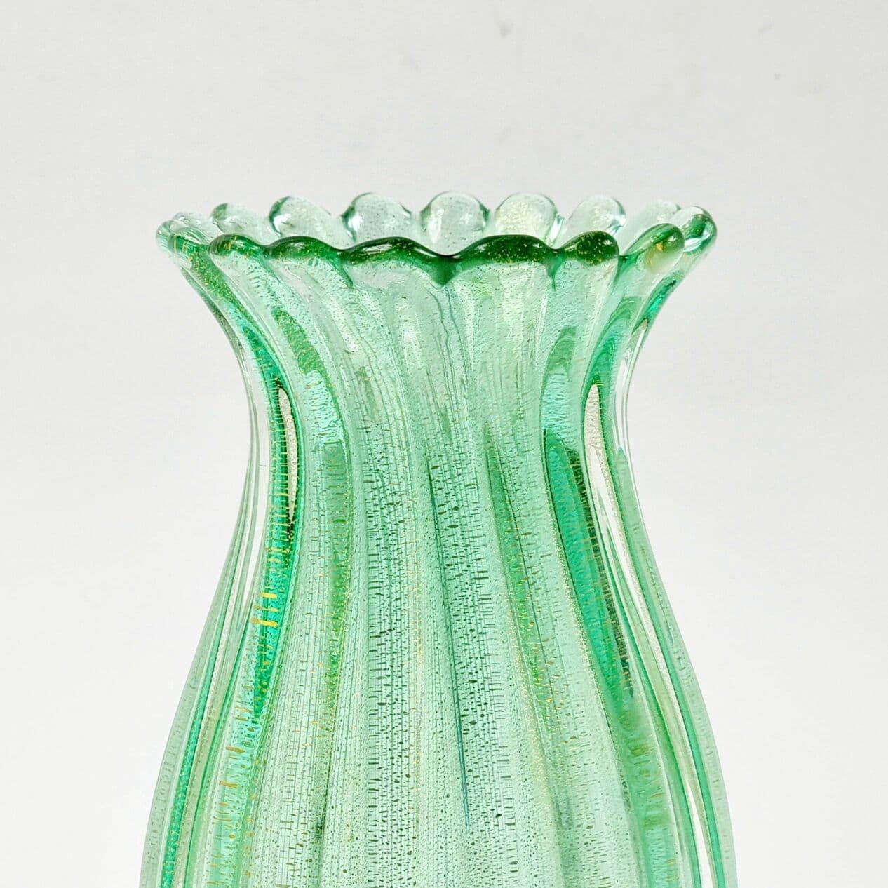 Ribbed vase, green gold transparent, glass crystal, by A. Seguso, Italy, 1960s. - 296534