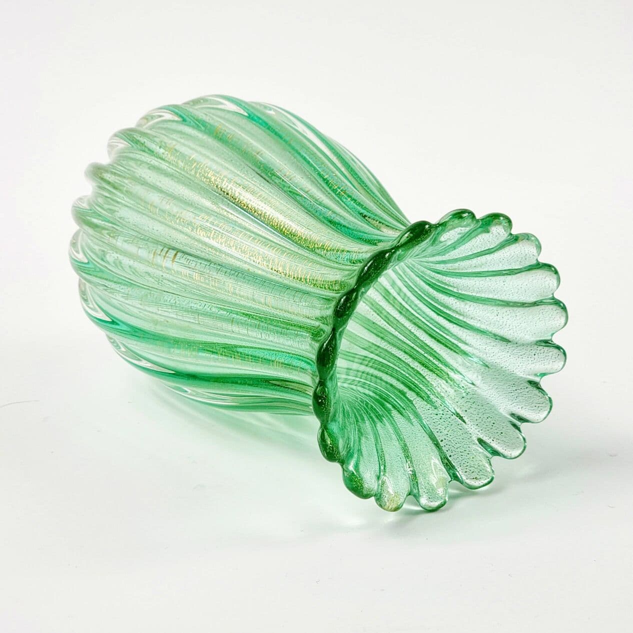 Ribbed vase, green gold transparent, glass crystal, by A. Seguso, Italy, 1960s. - 296537