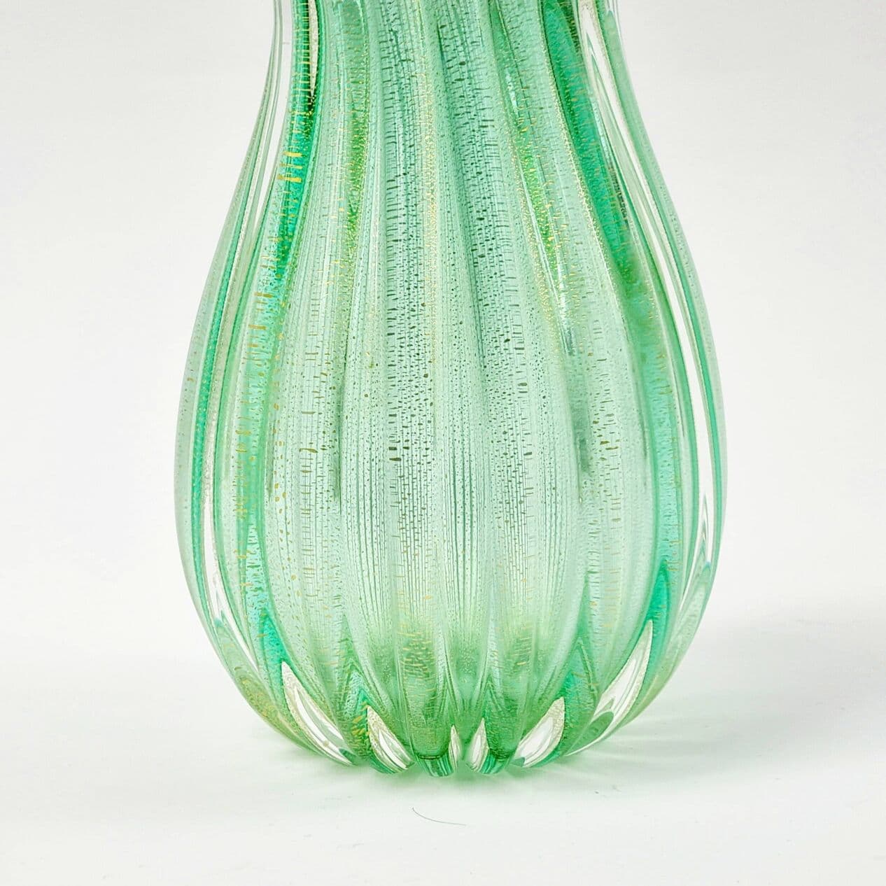 Ribbed vase, green gold transparent, glass crystal, by A. Seguso, Italy, 1960s. - 296535