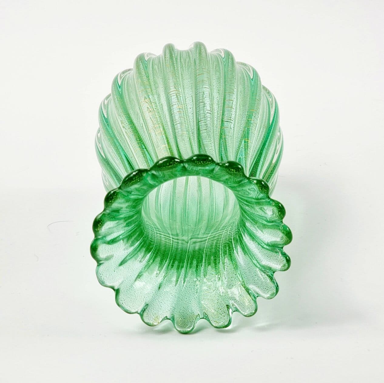 Ribbed vase, green gold transparent, glass crystal, by A. Seguso, Italy, 1960s. - 296538