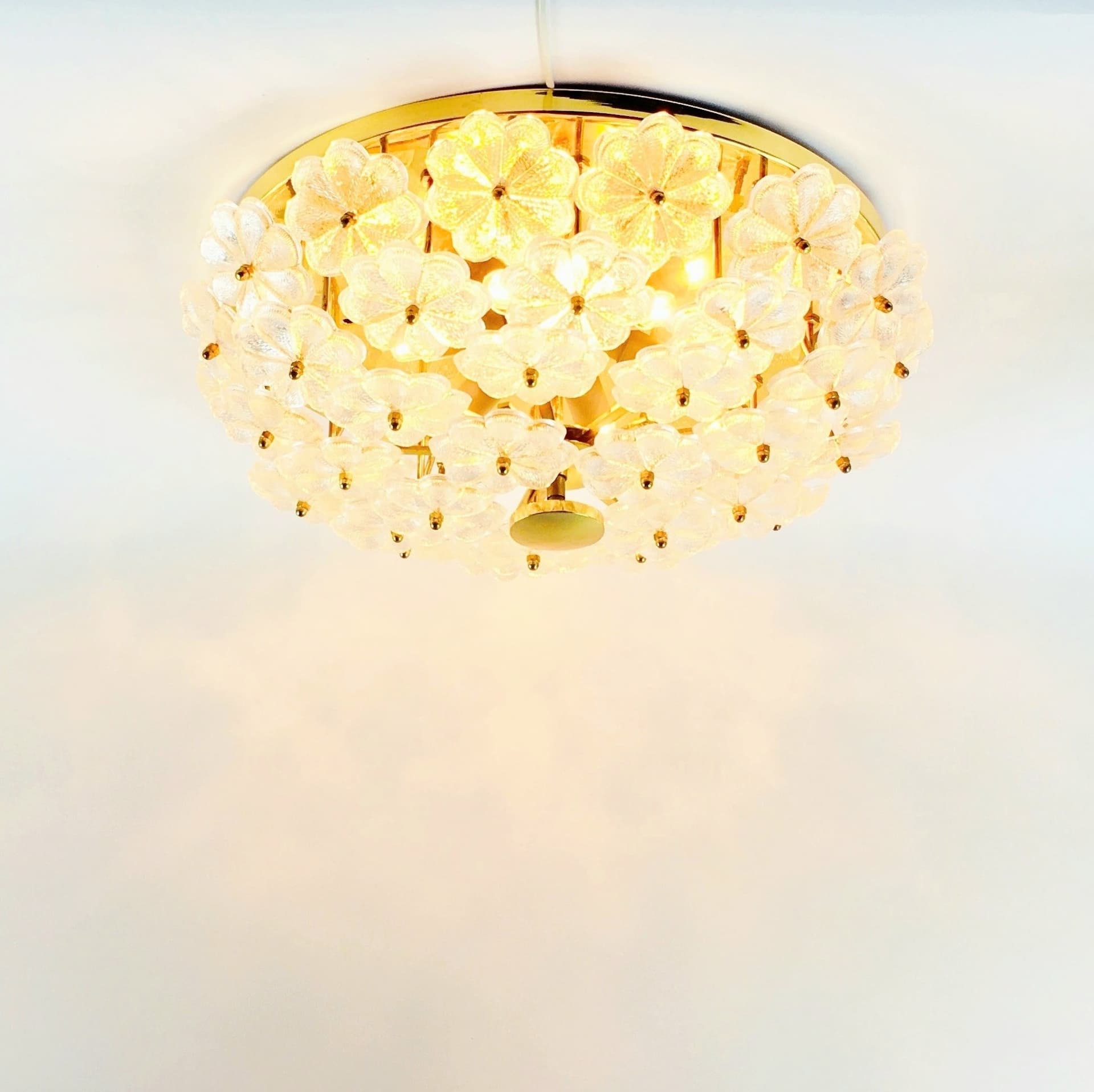 Plafon/lampa sufitowa, kwiatowa, szkło transparentne Murano, mosiądz, Ernst Palme, Niemcy, lata 60./70. - 314200