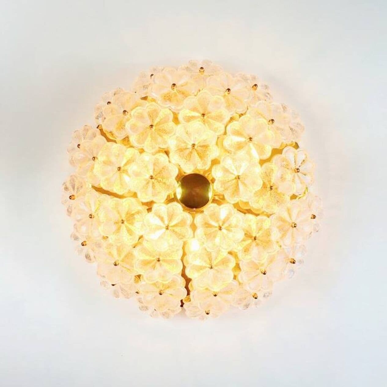 Plafon sufitowy floral, szkło murano transparentne złociste, mosiądz złoty, Niemcy, lata 70. - 296528