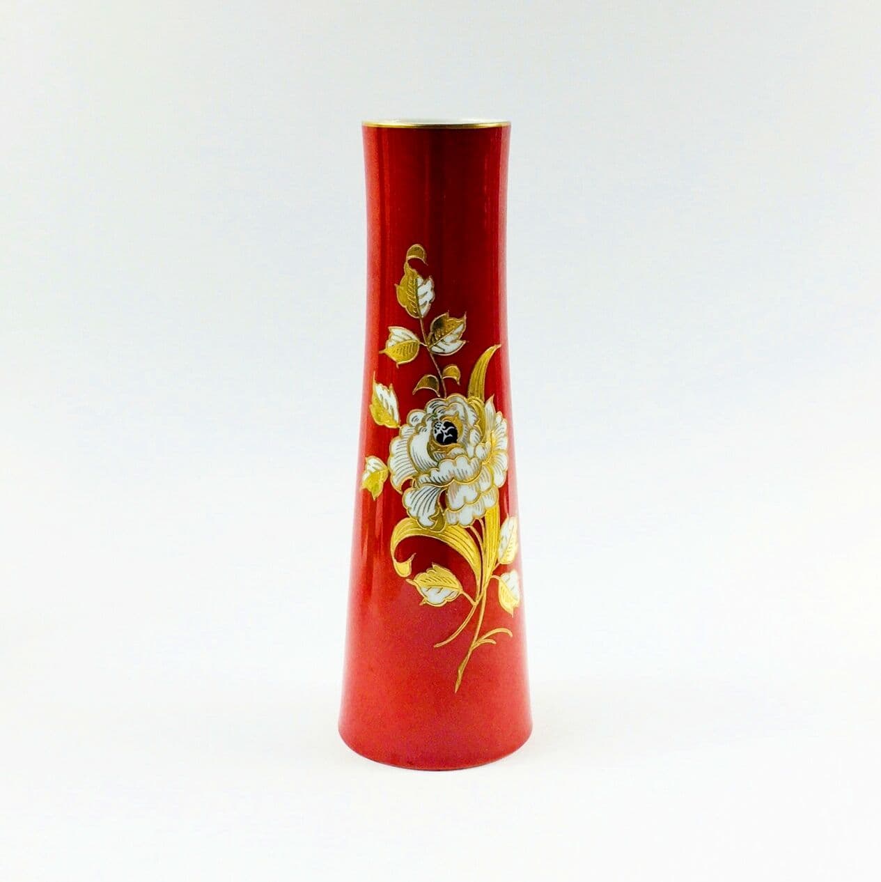 Vase, red white gold porcelain, Wallendorf, Germany, 1970s. - 296464