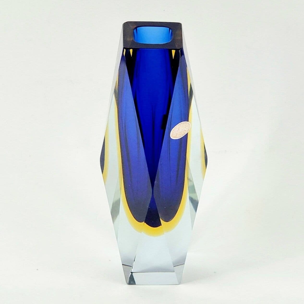 Vase Sommerso, blue yellow transparent, glass crystal, by F. Poli, Italy, 1970s. - 296393