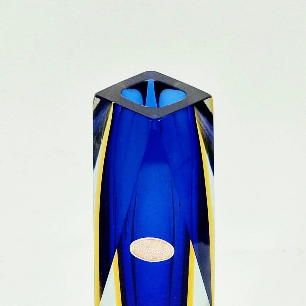 Vase Sommerso, blue yellow transparent, glass crystal, by F. Poli, Italy, 1970s. - 296394