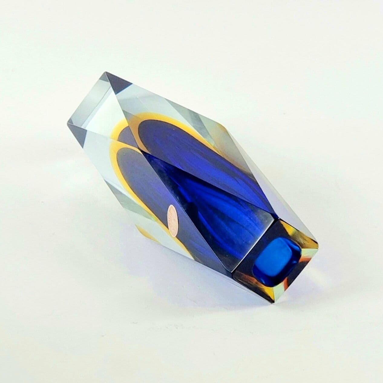 Vase Sommerso, blue yellow transparent, glass crystal, by F. Poli, Italy, 1970s. - 296395