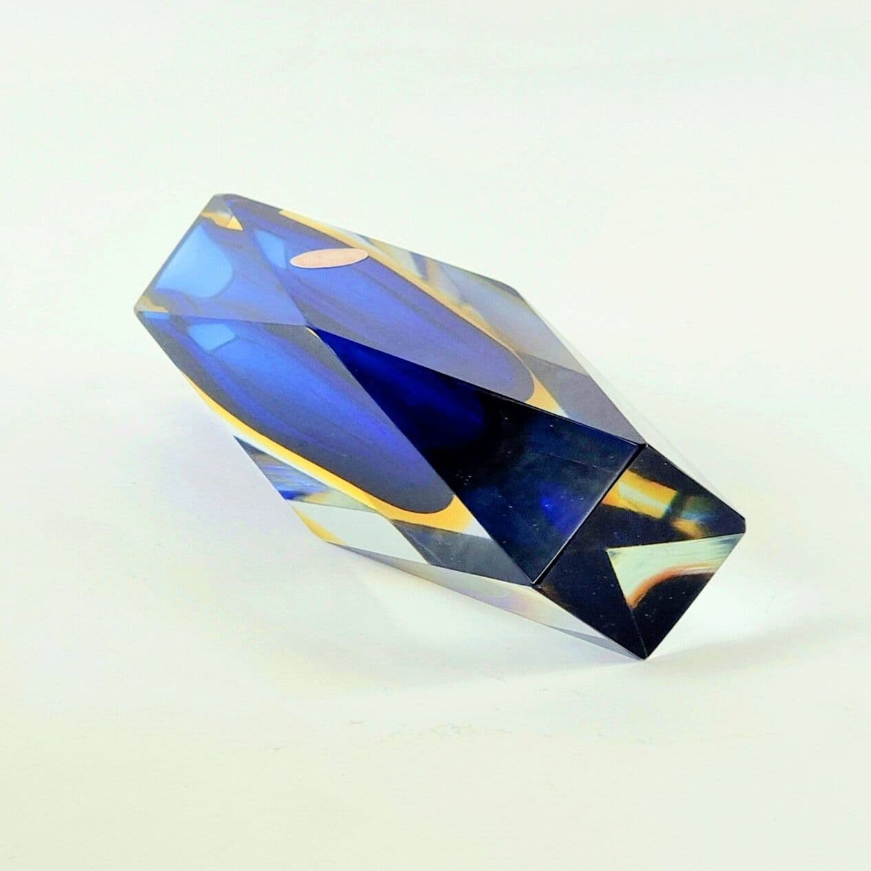 Vase Sommerso, blue yellow transparent, glass crystal, by F. Poli, Italy, 1970s. - 296396
