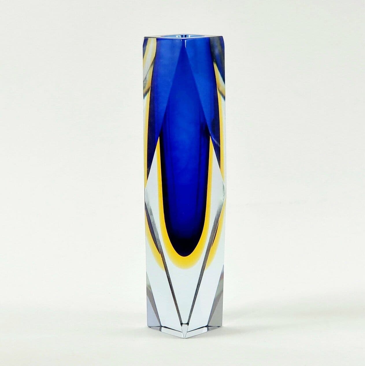 Vase Sommerso, blue yellow transparent, glass crystal, by F. Poli, Italy, 1970s. - 296390
