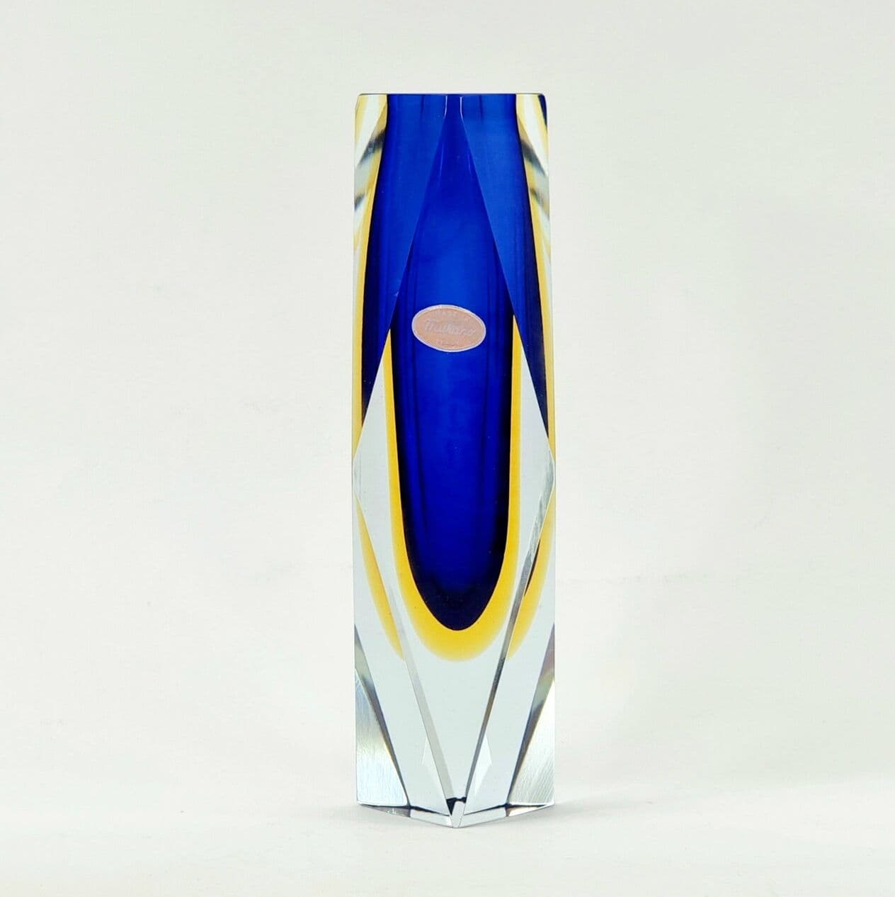 Vase Sommerso, blue yellow transparent, glass crystal, by F. Poli, Italy, 1970s. - 296391