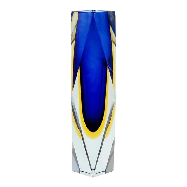 Vase Sommerso, blue yellow transparent, glass crystal, by F. Poli, Italy, 1970s. - DIMENSION