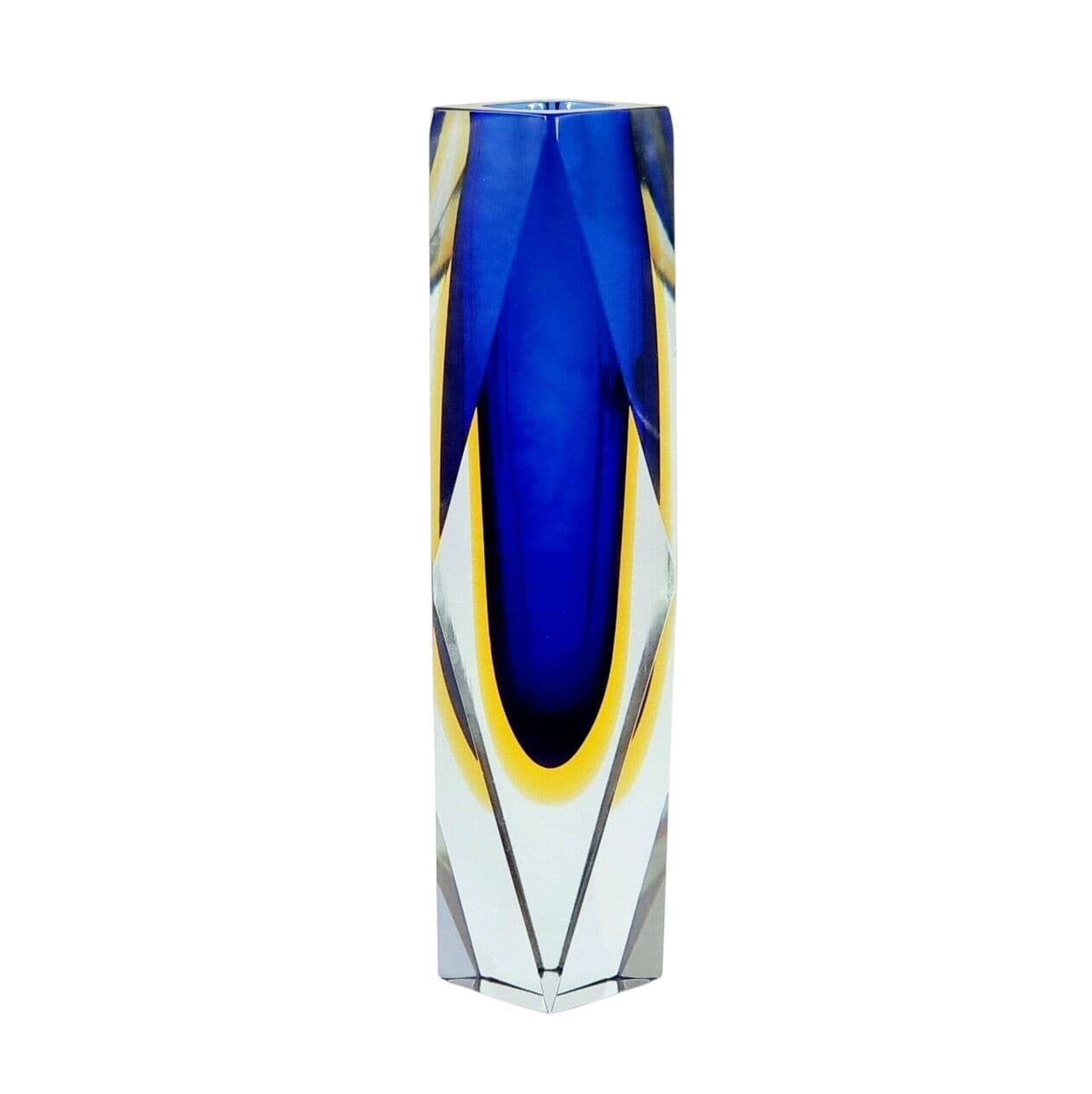 Vase Sommerso, blue yellow transparent, glass crystal, by F. Poli, Italy, 1970s. - 296397