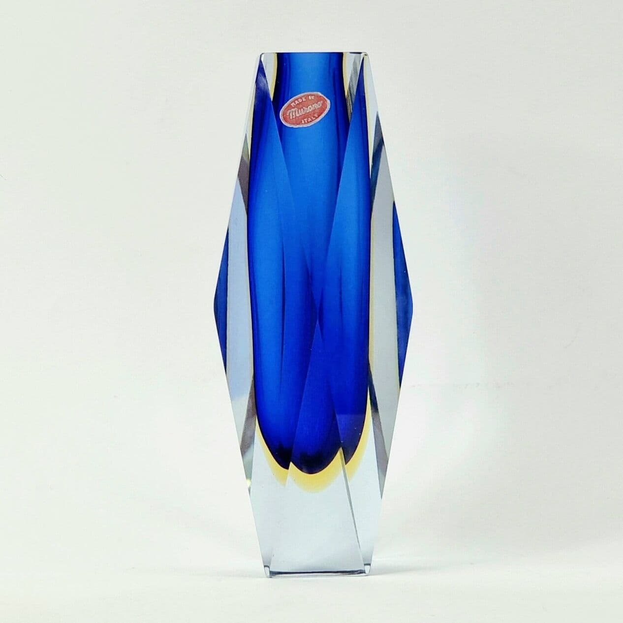 Vase Sommerso, blue yellow transparent, glass crystal, by F. Poli, Italy, 1970s. - 296379