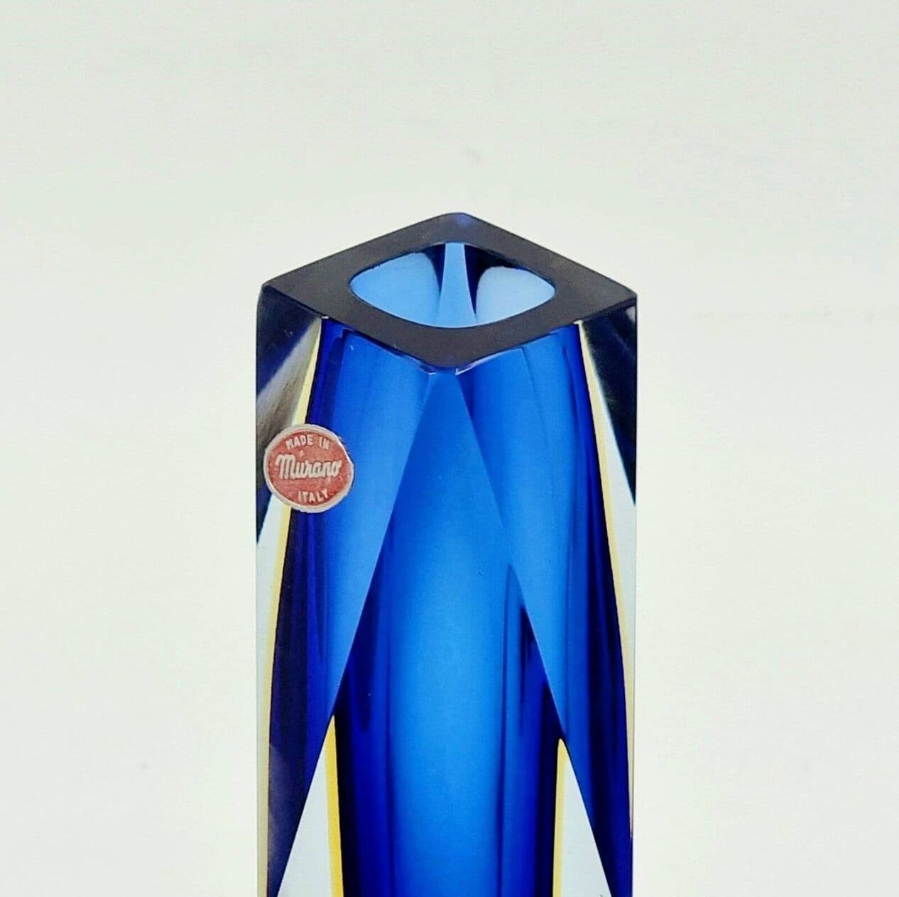 Vase Sommerso, blue yellow transparent, glass crystal, by F. Poli, Italy, 1970s. - 296384