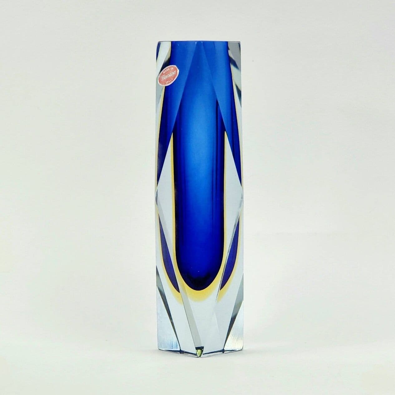 Vase Sommerso, blue yellow transparent, glass crystal, by F. Poli, Italy, 1970s. - 296382