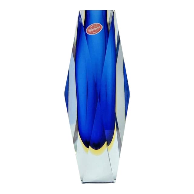 Vase Sommerso, blue yellow transparent, glass crystal, by F. Poli, Italy, 1970s. - DIMENSION
