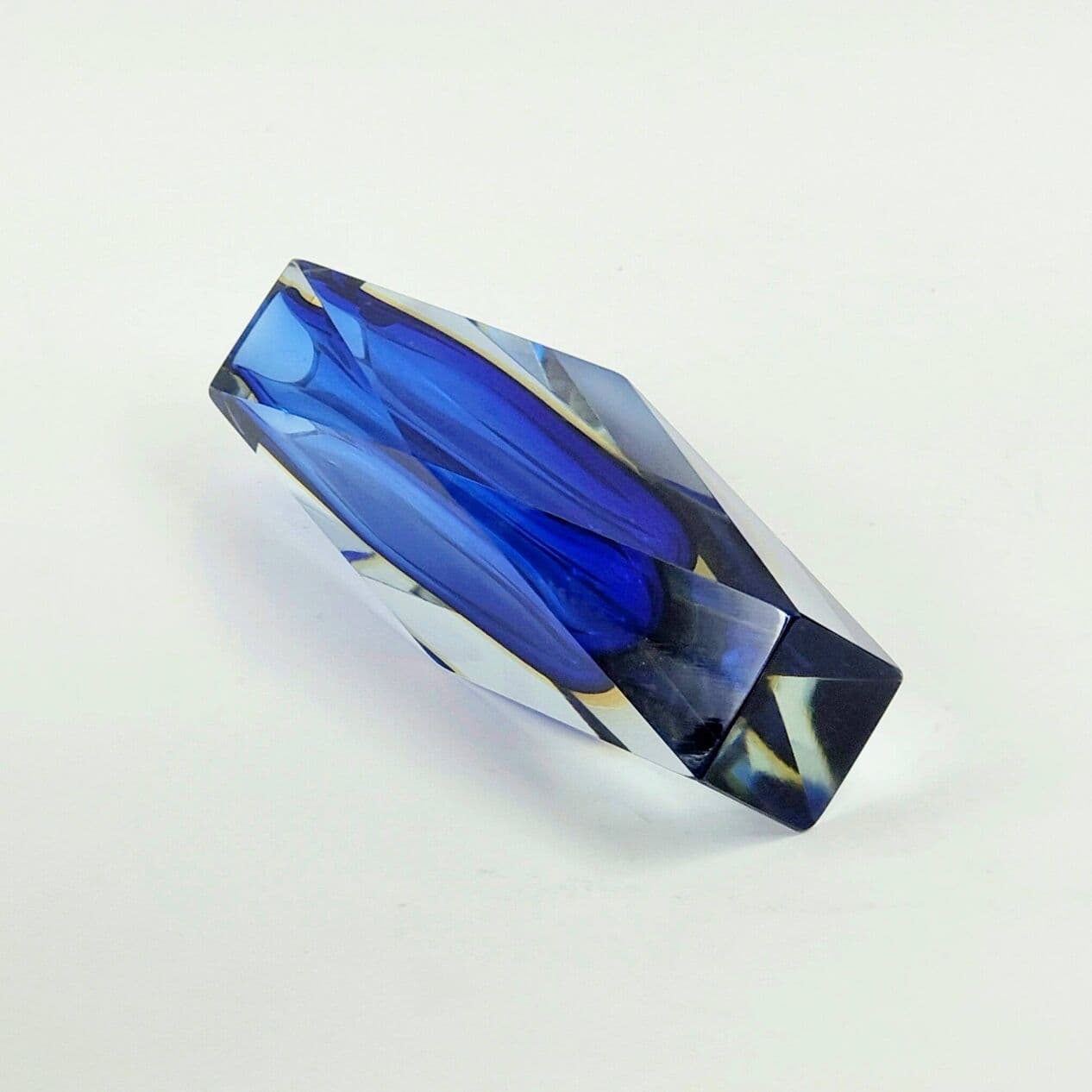 Vase Sommerso, blue yellow transparent, glass crystal, by F. Poli, Italy, 1970s. - 296386