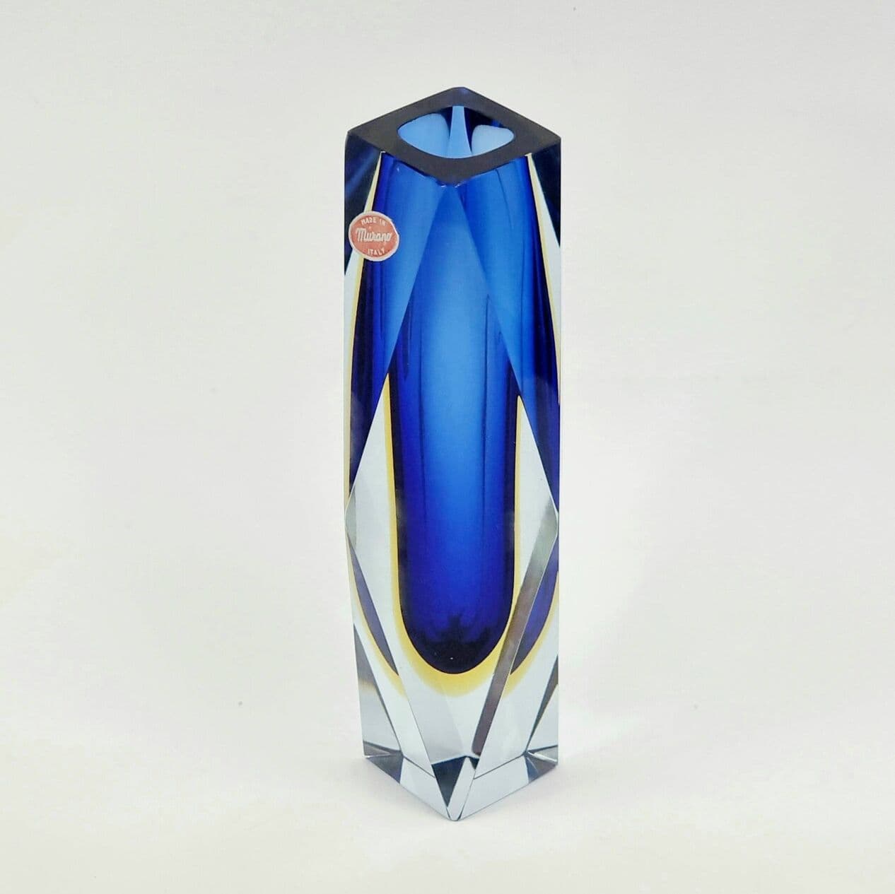 Vase Sommerso, blue yellow transparent, glass crystal, by F. Poli, Italy, 1970s. - 296383