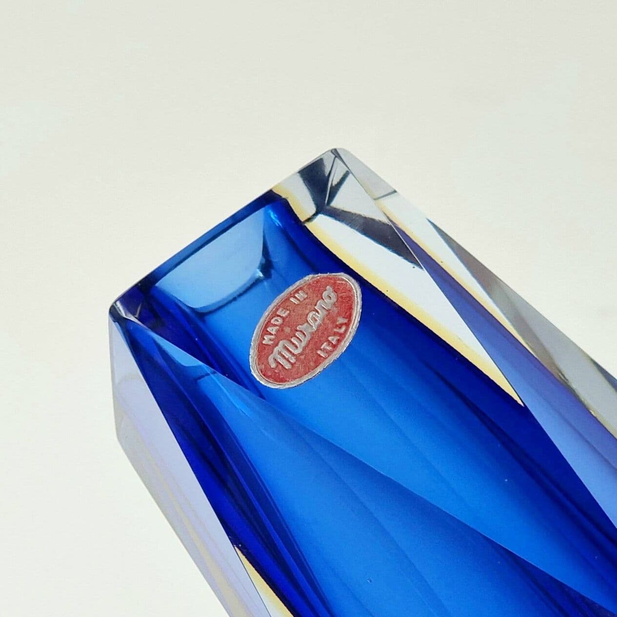 Vase Sommerso, blue yellow transparent, glass crystal, by F. Poli, Italy, 1970s. - 296381