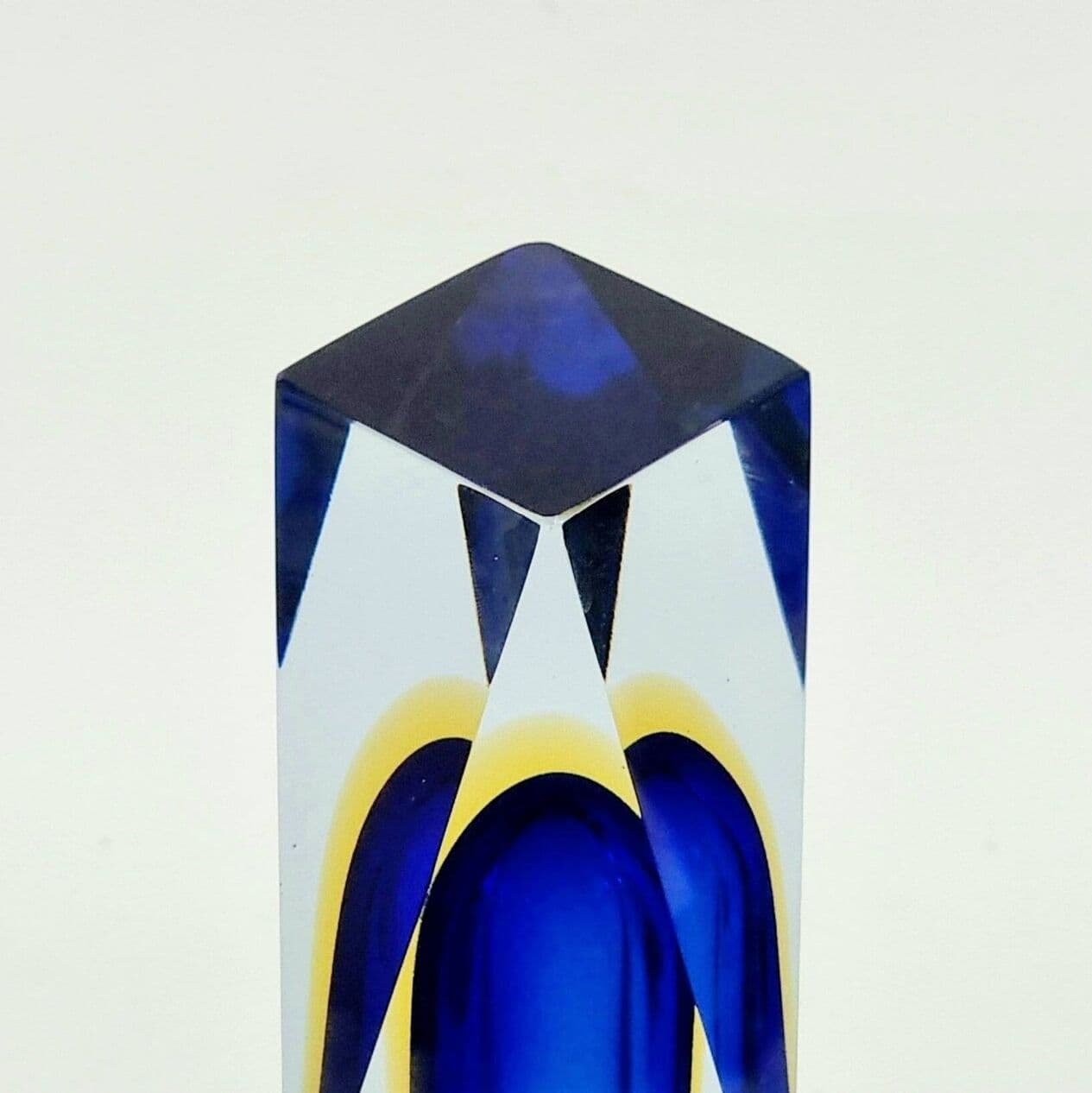 Vase Sommerso, blue yellow transparent, glass crystal, by F. Poli, Italy, 1970s. - 296387