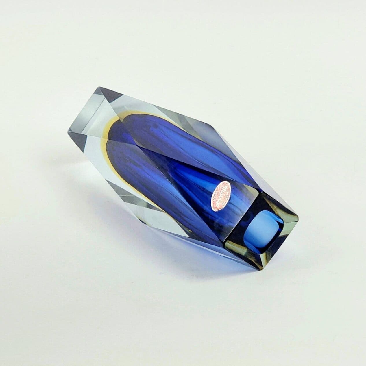 Vase Sommerso, blue yellow transparent, glass crystal, by F. Poli, Italy, 1970s. - 296385