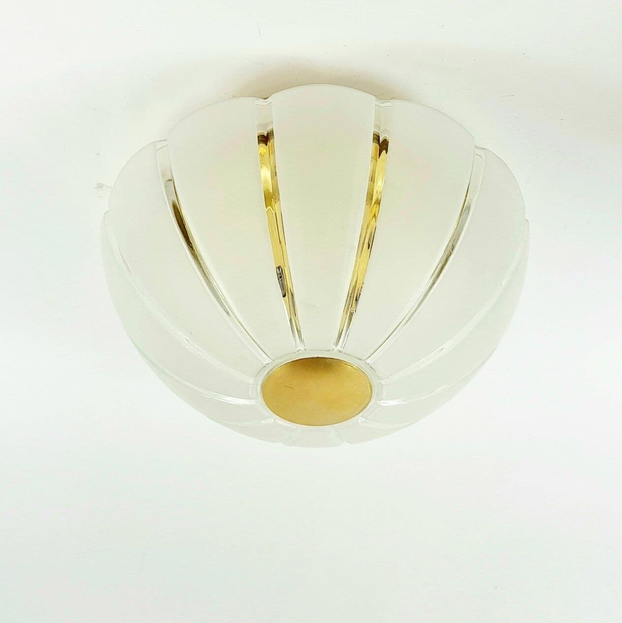 Lampa sufitowa Space Age, szkło białe transparentne, mosiądz złoty, Limburg, Niemcy, lata 70. - 296359