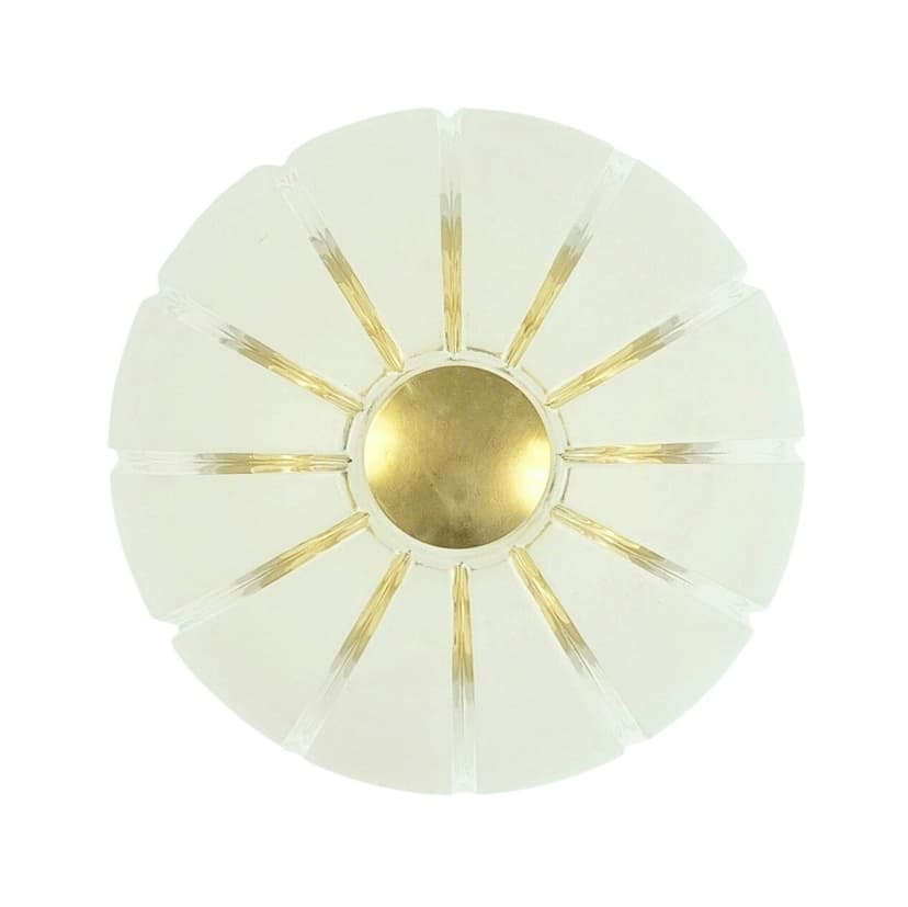 Ceiling Light Space Age, white transparent glass, gold brass, Limburg, Germany, 1970s.