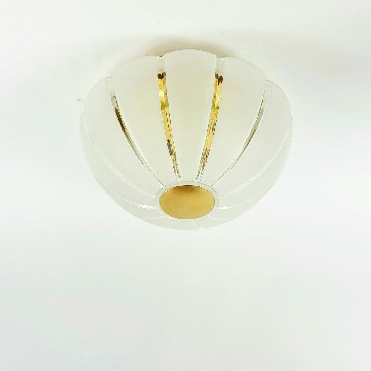 Lampa sufitowa Space Age, szkło białe transparentne, mosiądz złoty, Limburg, Niemcy, lata 70. - 296361