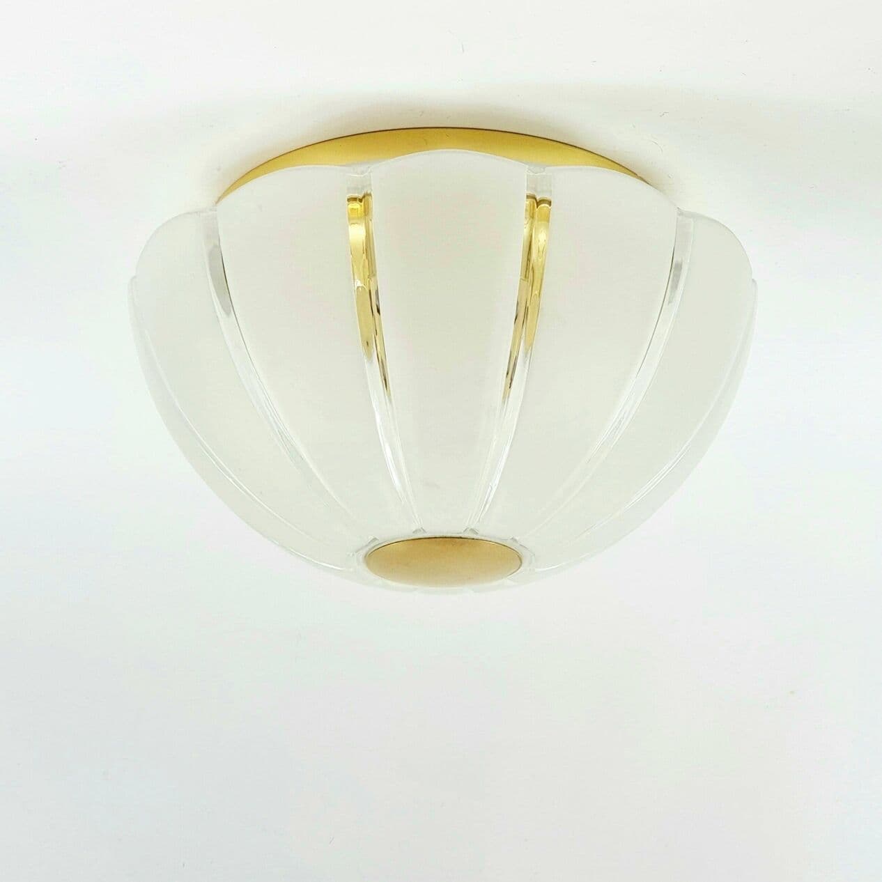 Lampa sufitowa Space Age, szkło białe transparentne, mosiądz złoty, Limburg, Niemcy, lata 70. - 296360