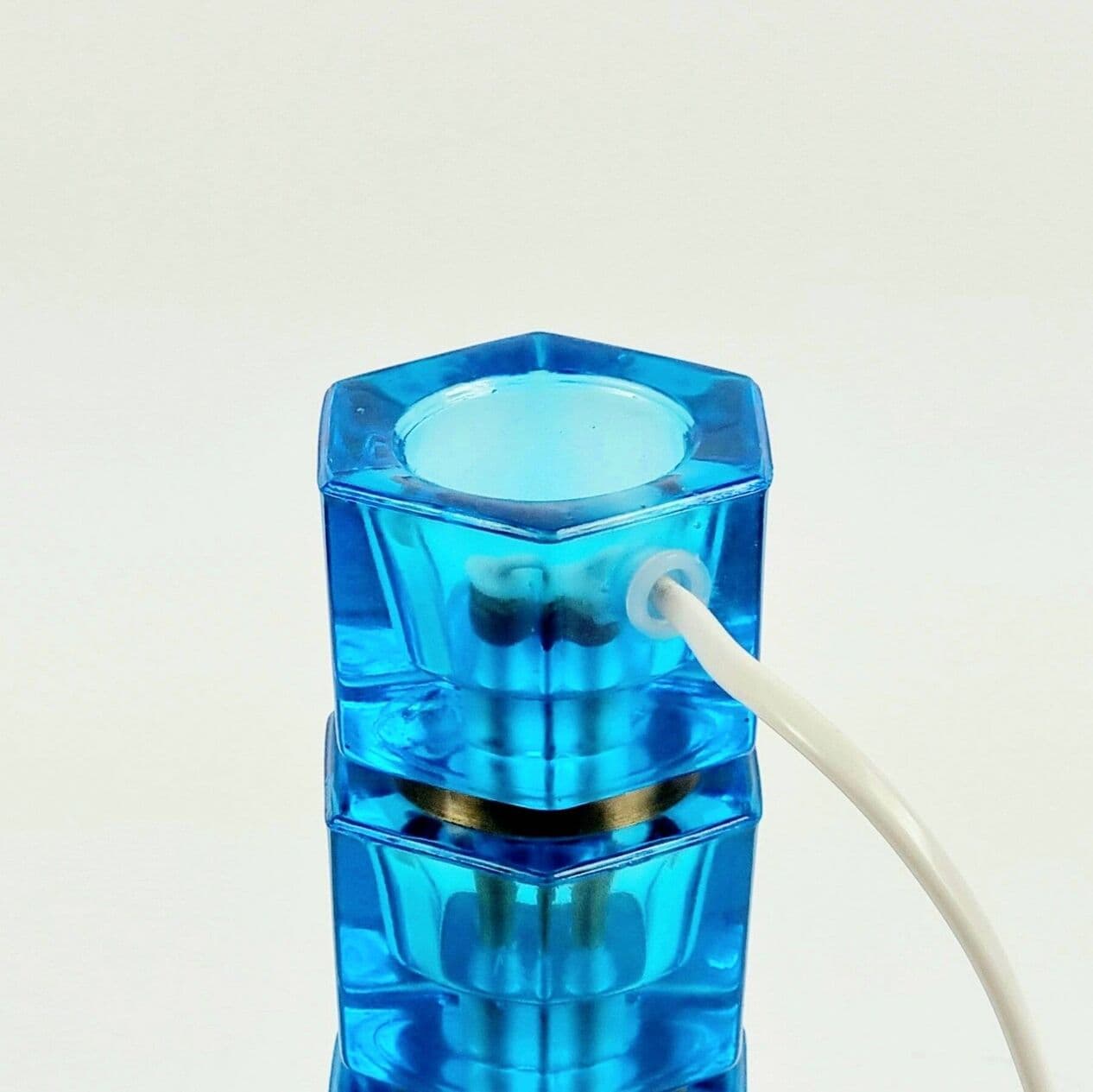 Lampa stołowa, niebieskie szkło, mosiądz, proj. C. Fagerlund, Orrefors, Szwecja, lata 60. - 296354