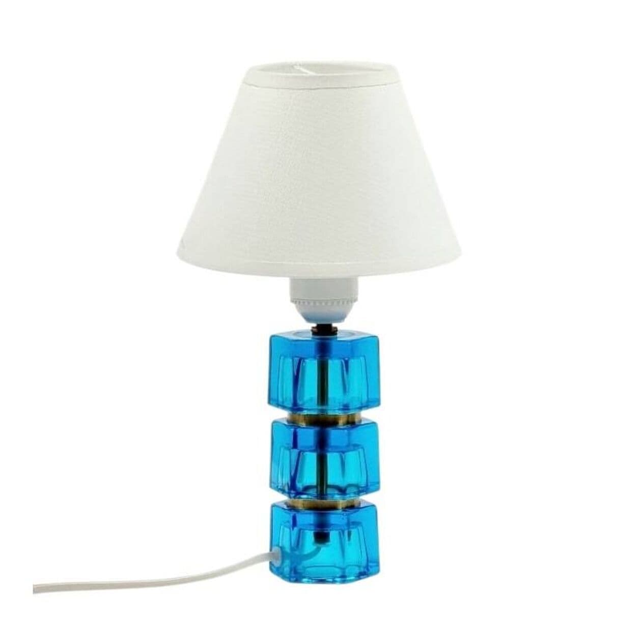 Lampa stołowa, niebieskie szkło, mosiądz, proj. C. Fagerlund, Orrefors, Szwecja, lata 60.