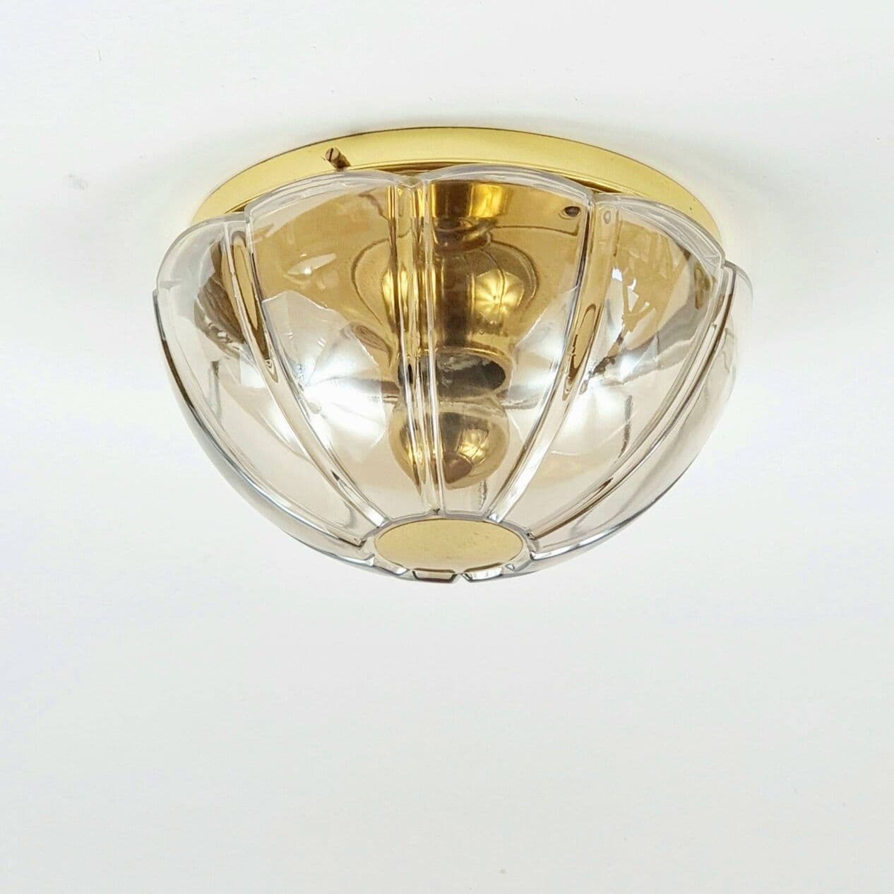 Lampa sufitowa, szkło transparentne dymione, mosiądz złoty, Niemcy, lata 60. - 296308