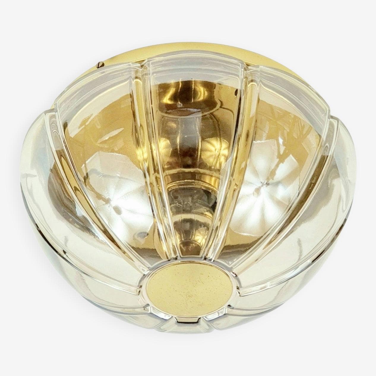 Lampa sufitowa, szkło transparentne dymione, mosiądz złoty, Niemcy, lata 60. - 296306