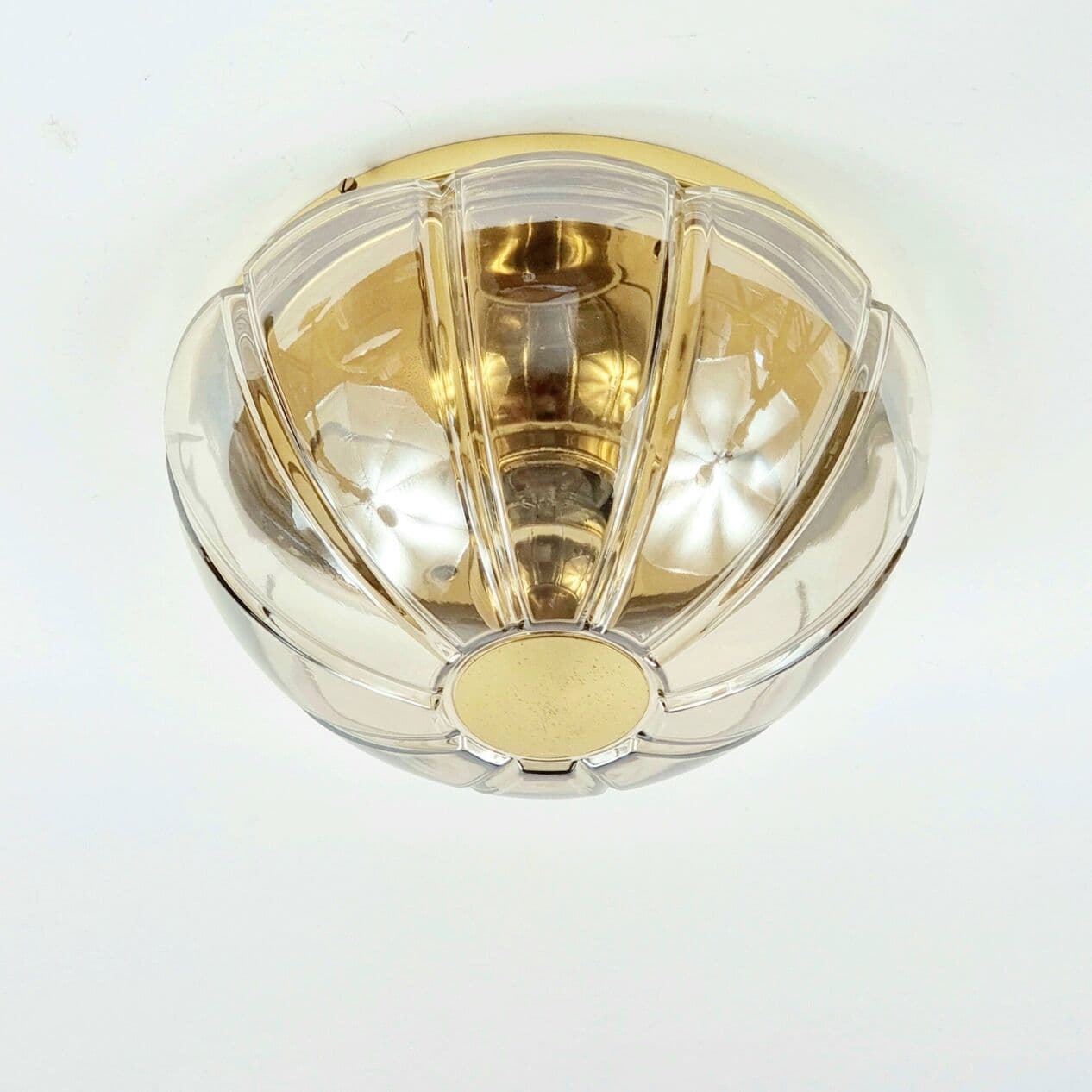 Lampa sufitowa, szkło transparentne dymione, mosiądz złoty, Niemcy, lata 60. - 296307