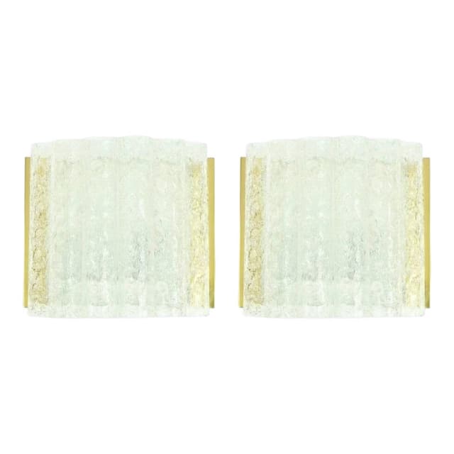 Para kinkietów, Ice Glass, szkło transparentne, mosiądz, Doria Leuchten, Niemcy, lata 60. - WYMIARY