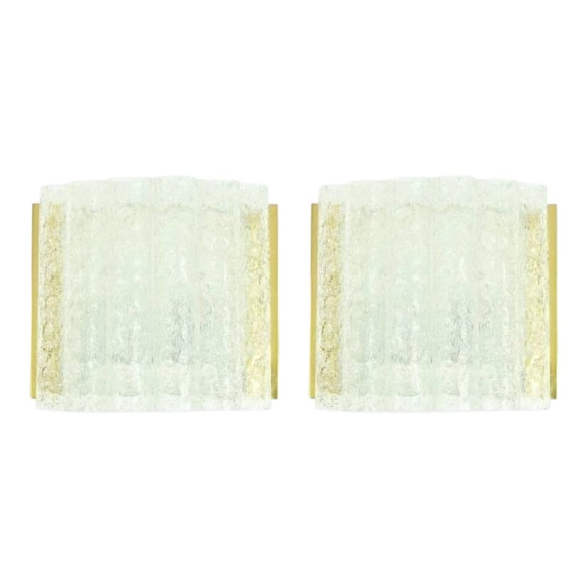 Para kinkietów, Ice Glass, szkło transparentne, mosiądz, Doria Leuchten, Niemcy, lata 60.