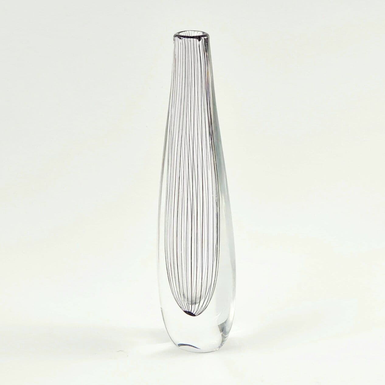 Vase, transparent glass, black purple, by V. Lindstrand, Sweden, 1950s - 296246