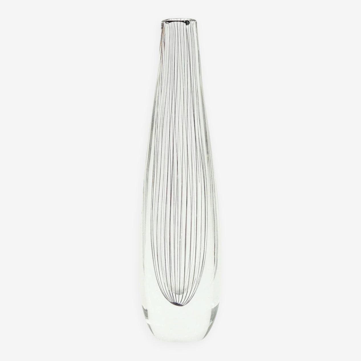 Vase, transparent glass, black purple, by V. Lindstrand, Sweden, 1950s - 296252