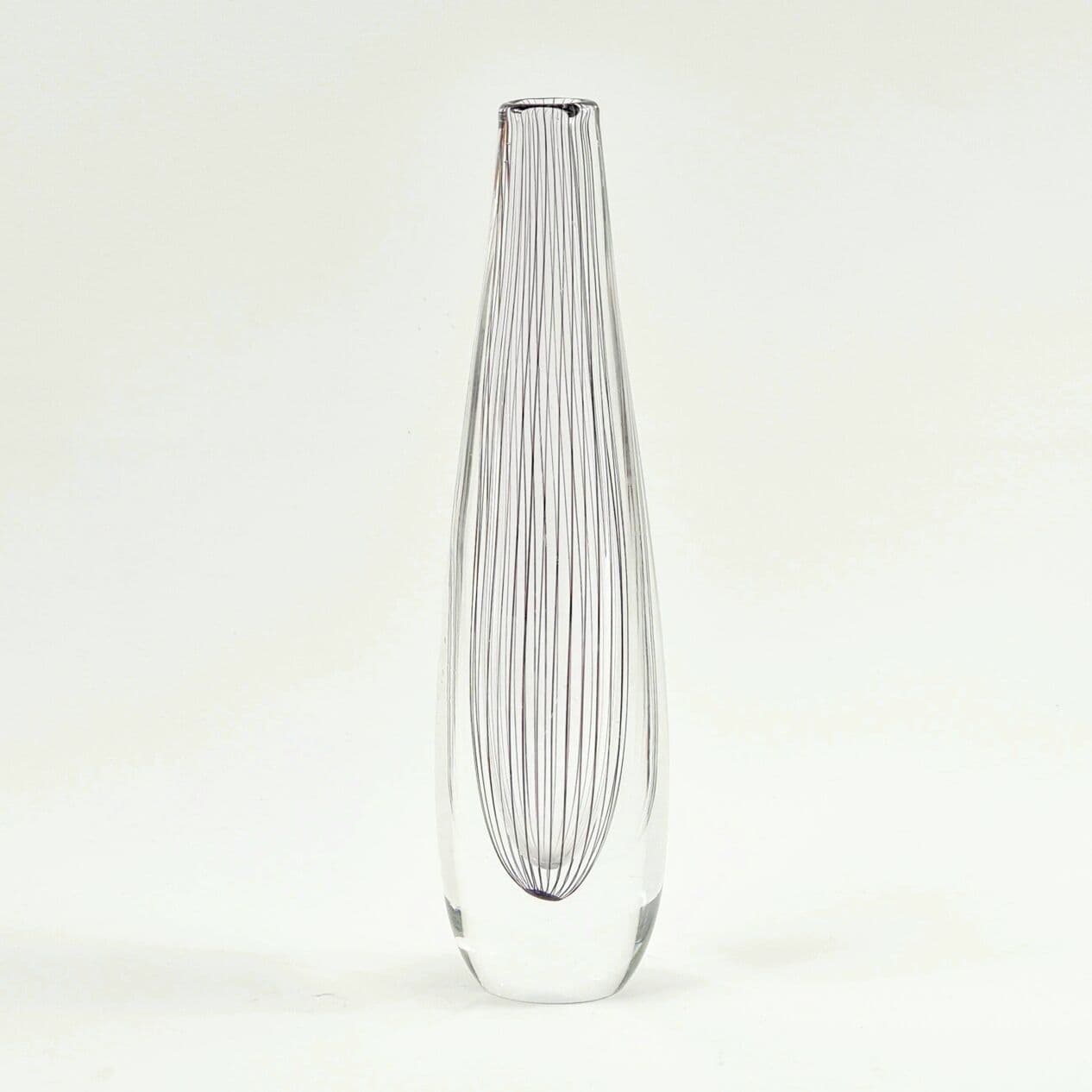 Vase, transparent glass, black purple, by V. Lindstrand, Sweden, 1950s - 296245