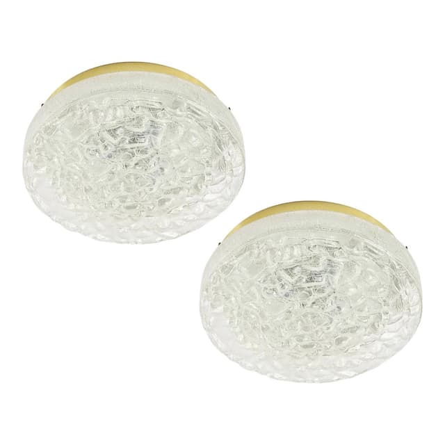 Para plafonów/lamp sufitowych Murano Ice Glass, szkło transparentne, Doria Leuchten, Niemcy, lata 60. - WYMIARY