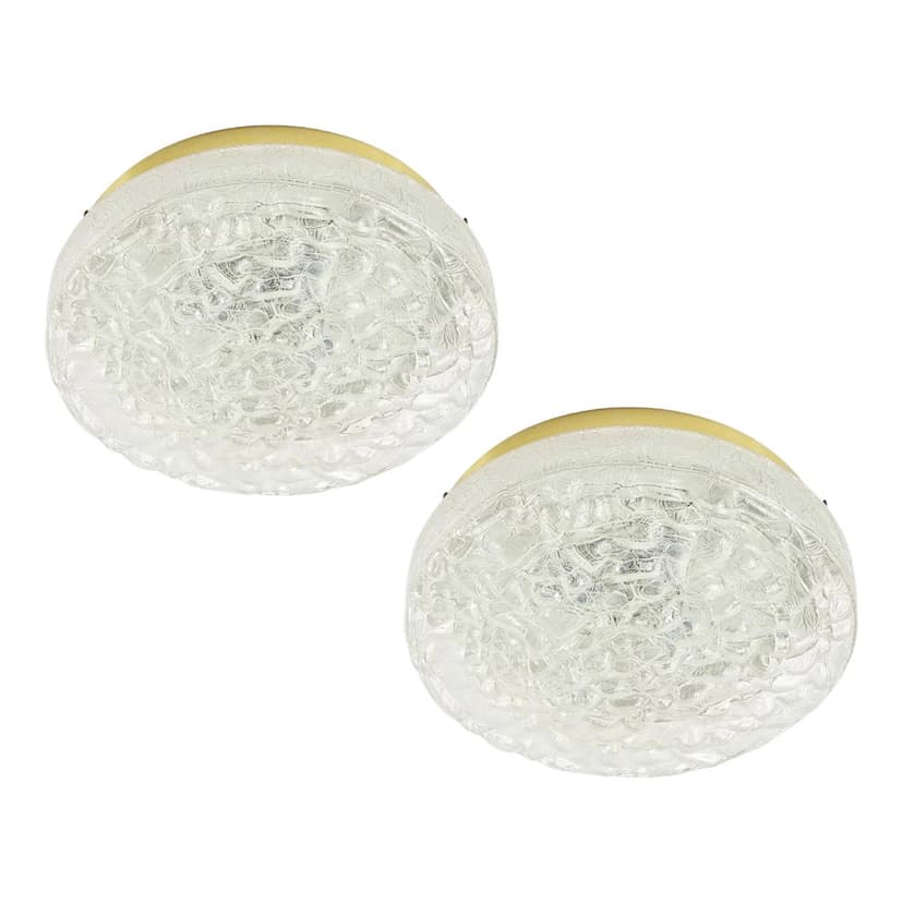 Para plafonów/lamp sufitowych Murano Ice Glass, szkło transparentne, Doria Leuchten, Niemcy, lata 60.