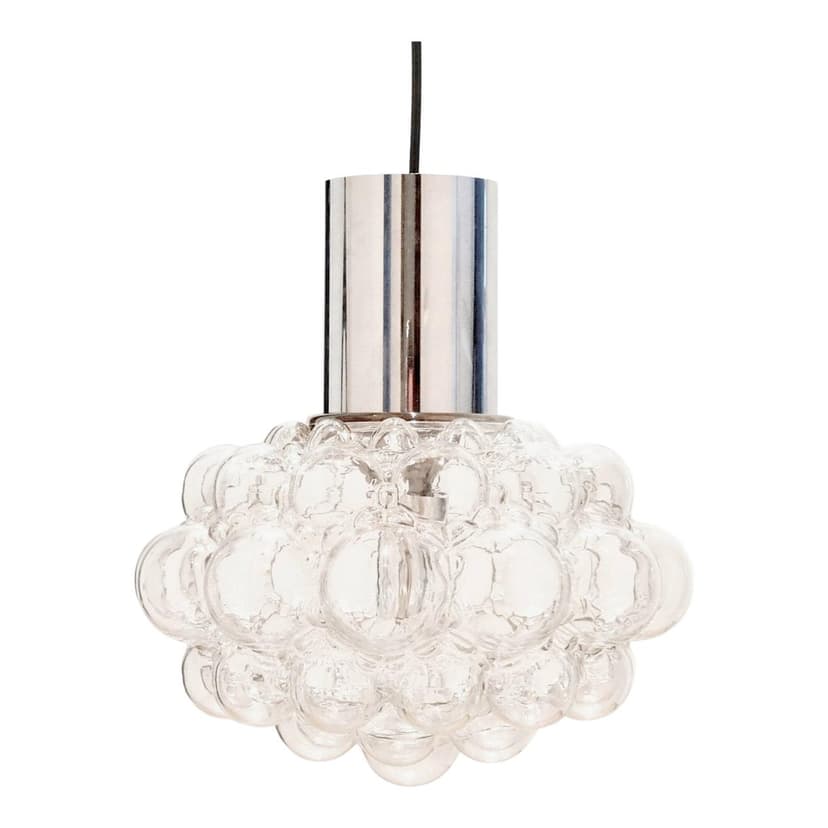 Lampa sufitowa Bubble, szkło transparentne, chrom, proj. H. Tynell, Limburg, Niemcy, lata 60.