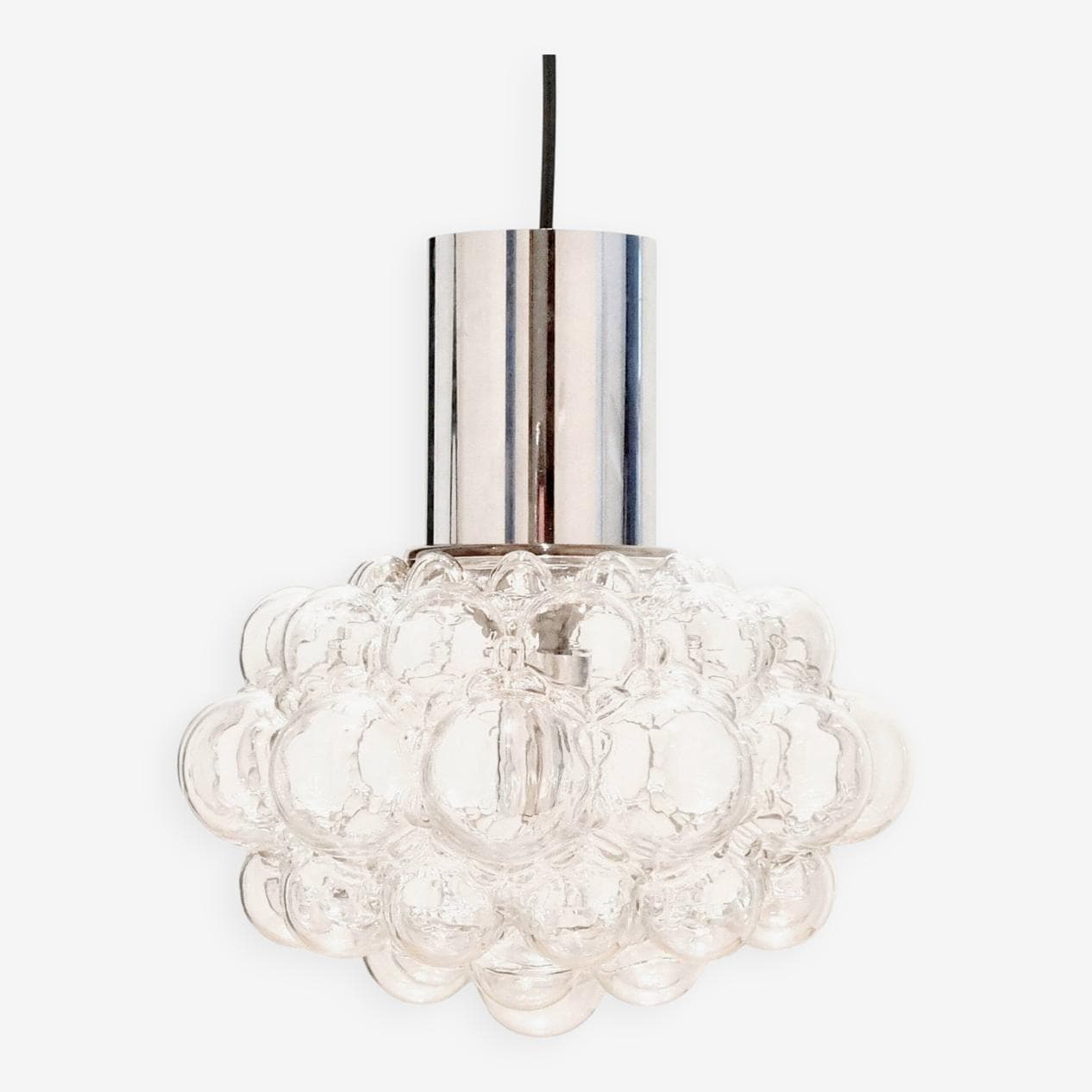 Lampa sufitowa Bubble, szkło transparentne, chrom, proj. H. Tynell, Limburg, Niemcy, lata 60. - 296203