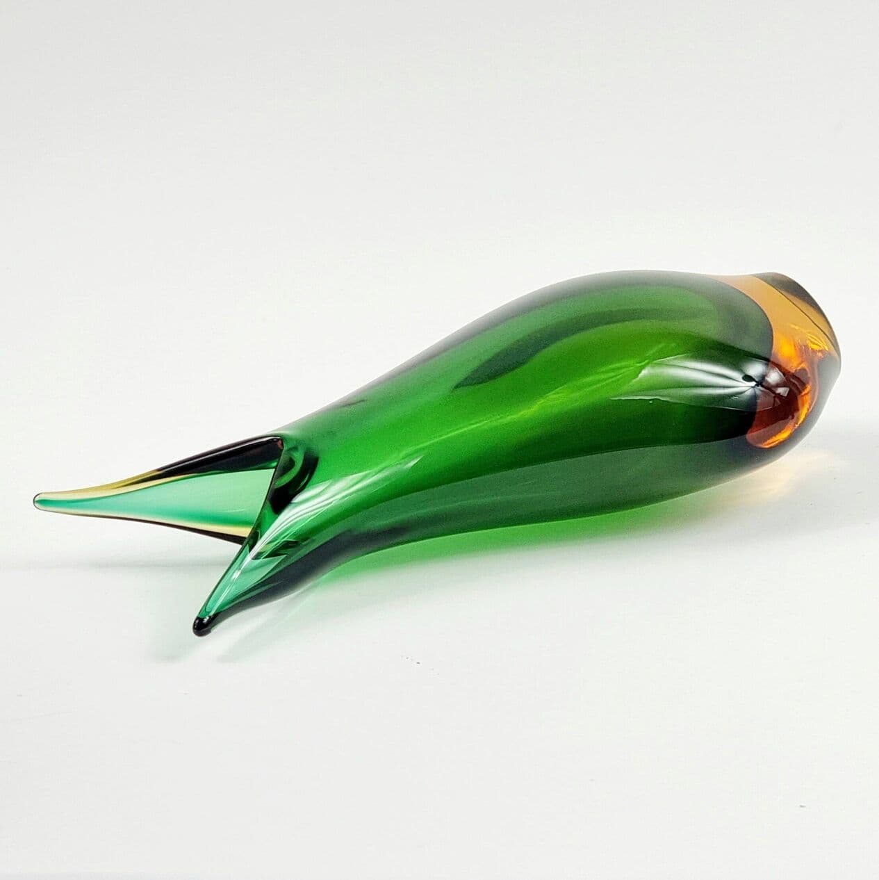 Vase Sommerso, green orange transparent glass, by F. Poli, Italy, 1970s. - 296185