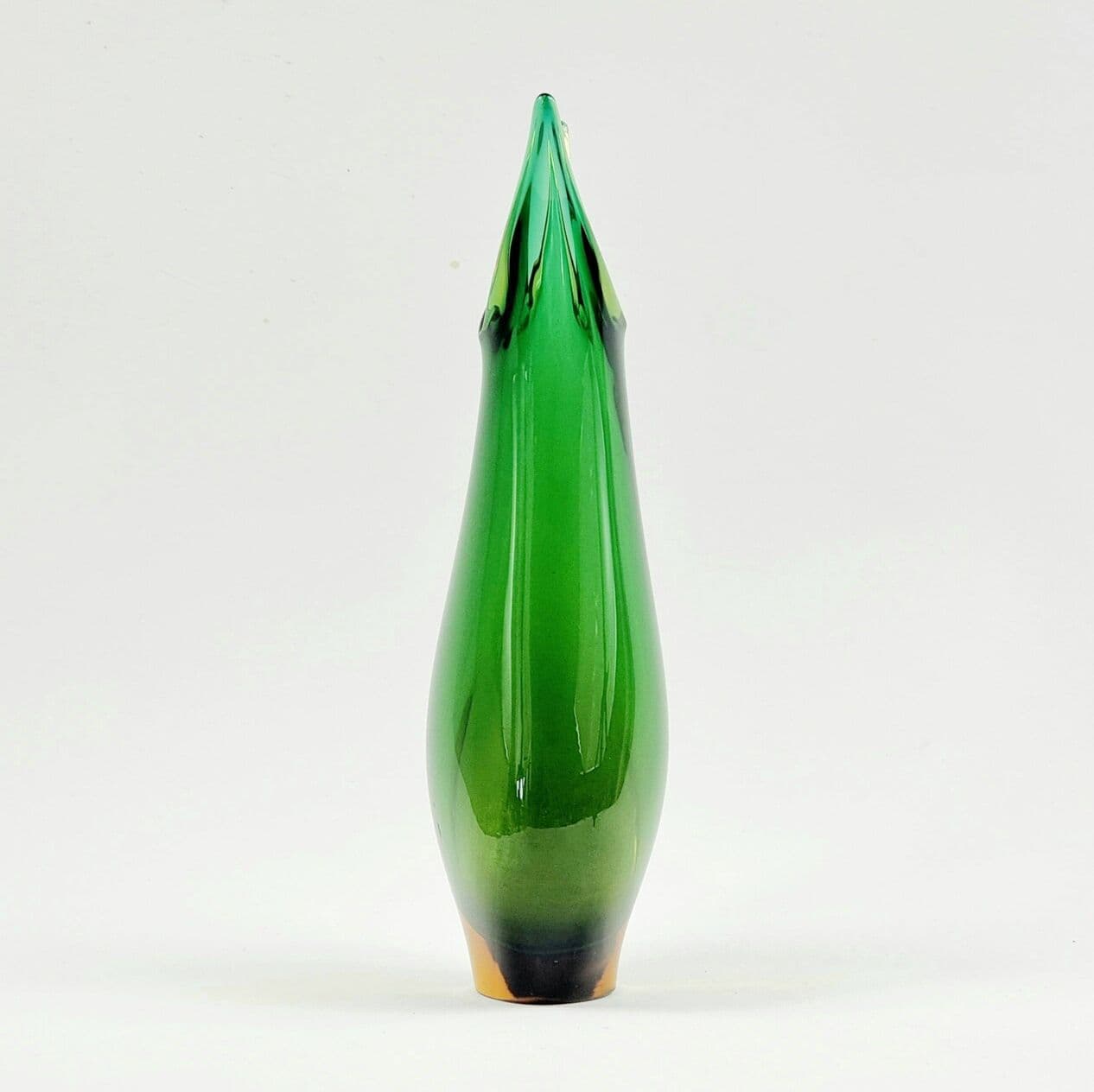 Vase Sommerso, green orange transparent glass, by F. Poli, Italy, 1970s. - 296183