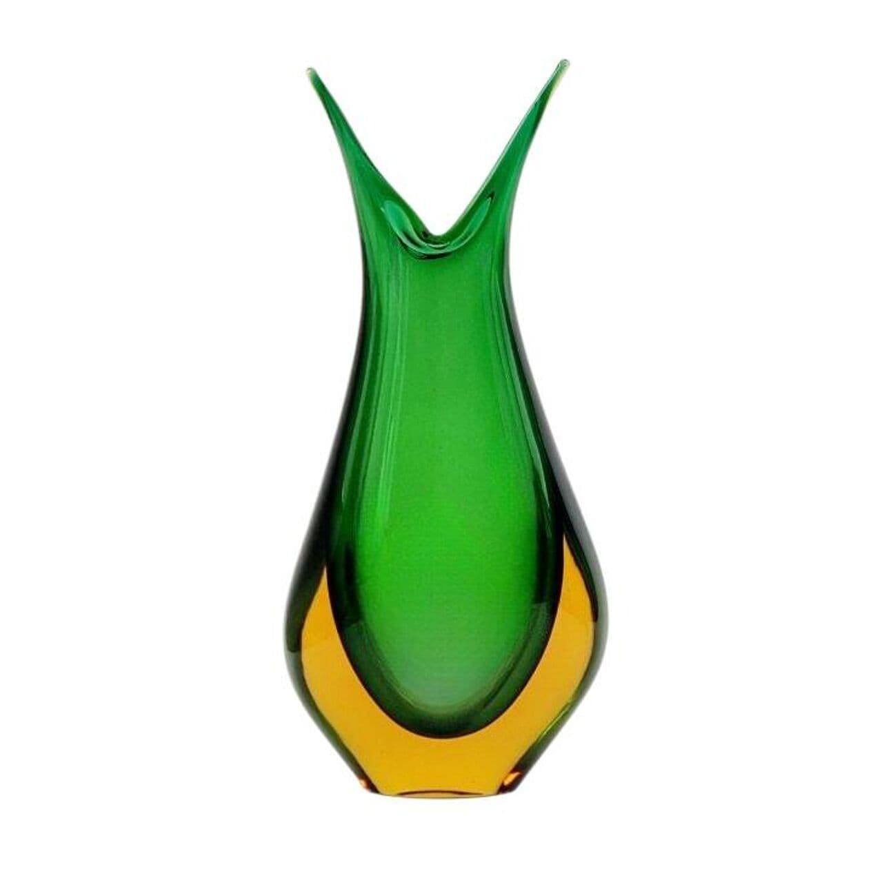 Vase Sommerso, green orange transparent glass, by F. Poli, Italy, 1970s. - 296189