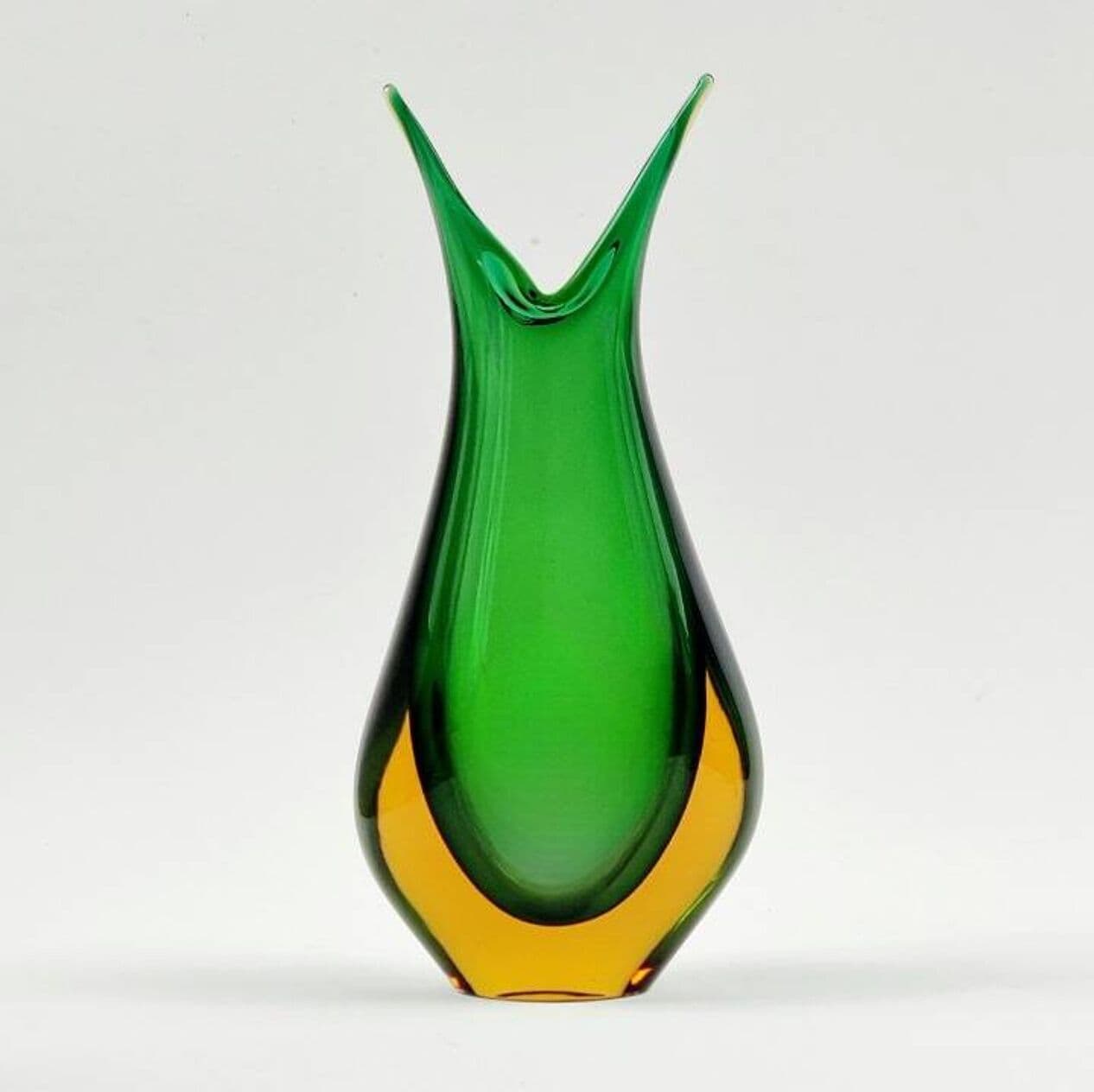 Vase Sommerso, green orange transparent glass, by F. Poli, Italy, 1970s. - 296182