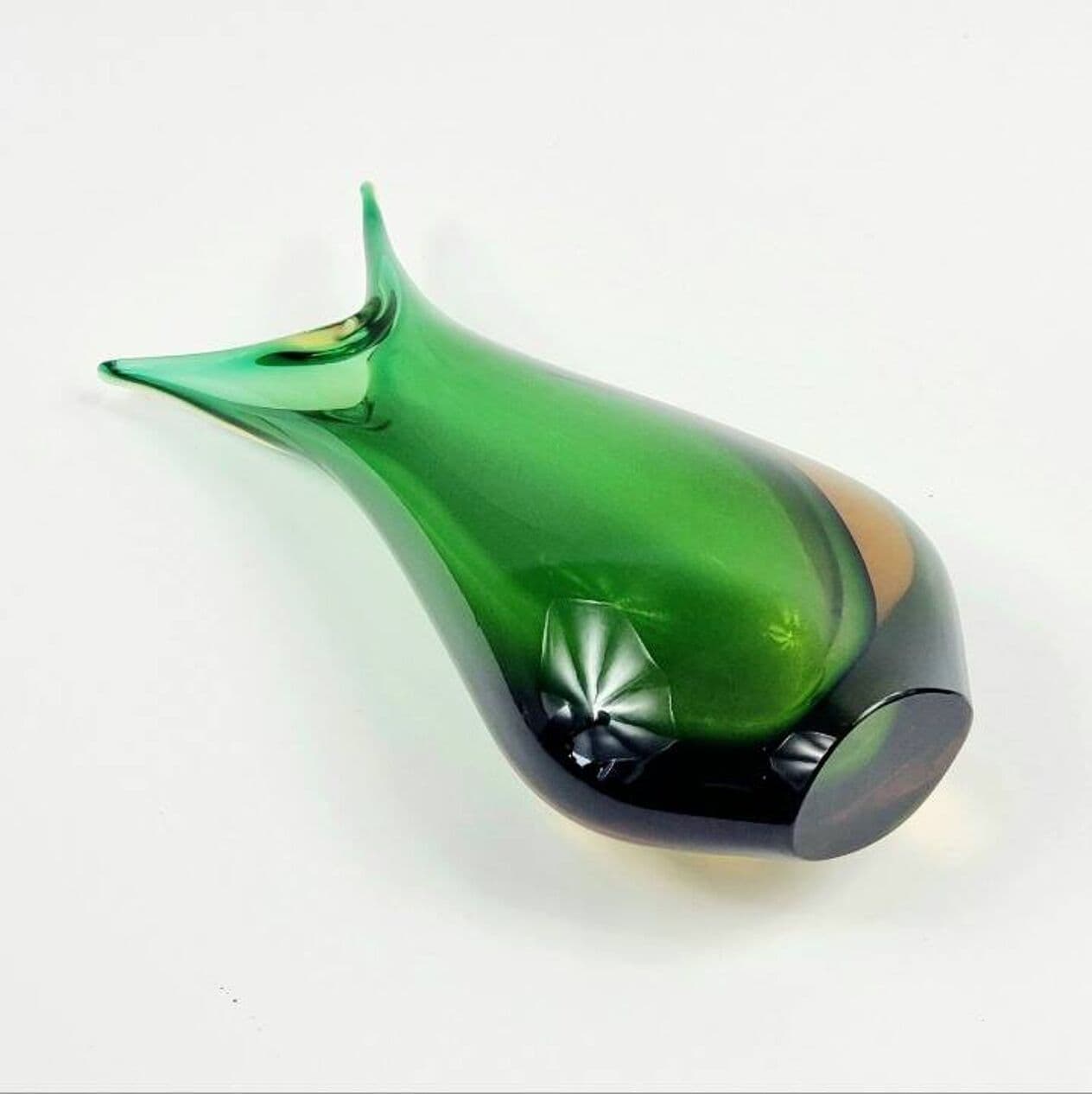 Vase Sommerso, green orange transparent glass, by F. Poli, Italy, 1970s. - 296187